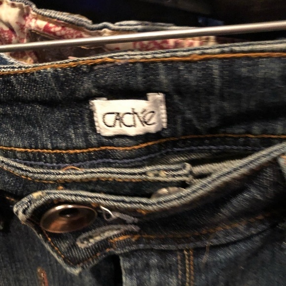 CACHE size 12 mid rise cropped jeans embellished brown & gold stretch - Picture 11 of 16